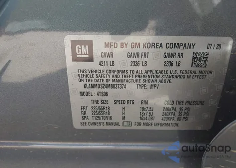 2021 Buick Encore Gx Fwd Select из США, поврежденный, VIN KL4MMDS24MB037374